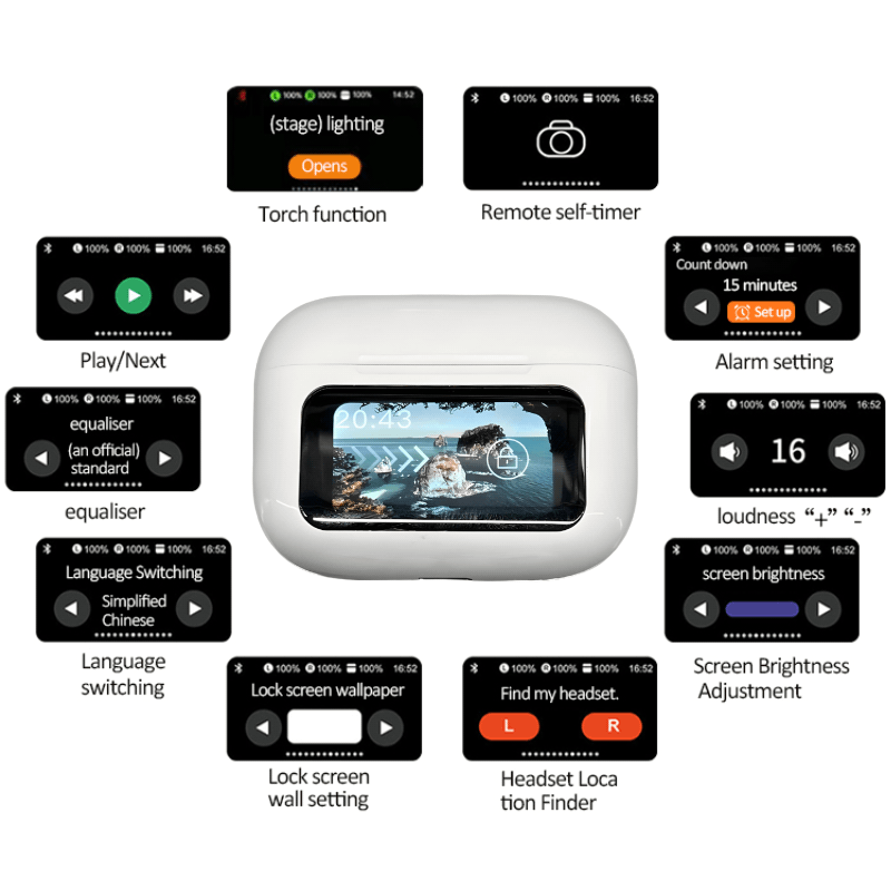 TouchPods S10 Pro ANC/ENC auricolari wireless Bluetooth, schermo LCD touch, cancellazione attiva del rumore, traduttore AI intelligente